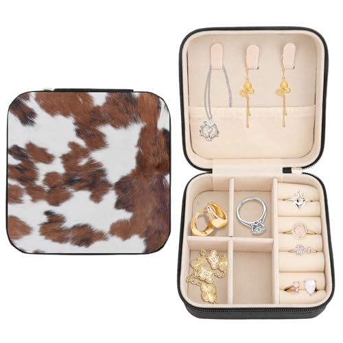 Personalized Jewelry Box Travel Size Jewelry Case Cow Print Jewellery Storage Box for Womens Mens Jewellery Organiser for Rings Necklaces Bracelets Earrings Christmas Birthday Gifts for Her - color: Cow Print