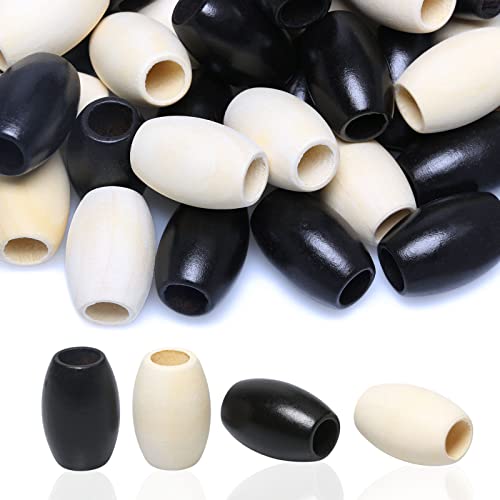 50PCS Oval Wood Beads for Jewelry Crafts Making, Black Unfinished Mixed Colors Wooden Barrel Beads with 9mm Hole for Garlands & Hair Braids, Home Party Decor, 30 x 20mm - color: 30x20mm, Natural&Black#50pcs