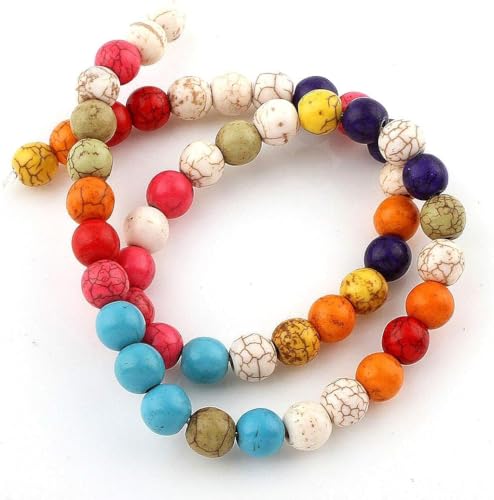 Perlin Turquoise Gemstone Strand Beads 8 mm Stone Mixed Colour Set Ball Bead Strand Bead Necklace Gemstone Beads with Hole for Threading Jewellery Chain Bracelet