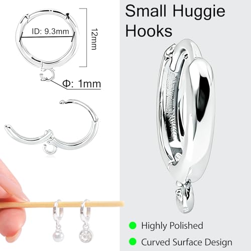 stino 16Pcs Huggie Earring Hooks for Jewelry Making, Brass Earring Hoops Clasps, Findings & Supplies(Silver Plated) - color: Silver Plated