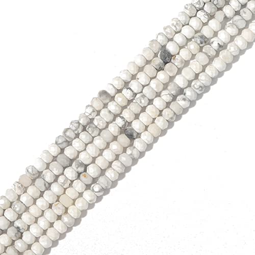 BEADIA Natural White Howlite Beads 4x2mm 120pcs Faceted Rondelle Loose Semi Gemstone Beads for Jewelry Making Design - color: White Howlite