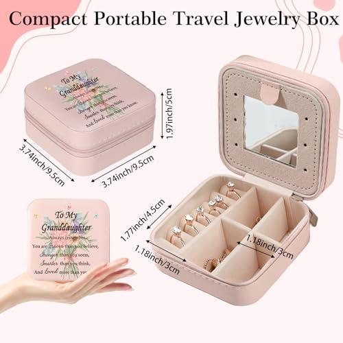 Granddaughter Valentines Day Gifts from Grandma Grandpa Graduation Birthday Gifts for Granddaughter Christmas Mothers Day Gift for Granddaughters Jewelry Box Pink Portable Travel Jewelry Case - color: granddaughter