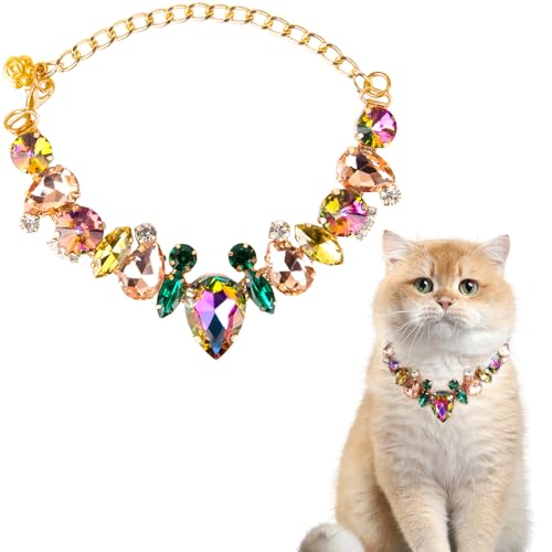 HOWWFALY Dog Collar and Cat Collar Gold Chain Necklace Stainless Steel Adjustable Yellow Diamonds Collar with Cute Pet Paw for Small Medium Pets Cats Dogs Kitten Puppy - color: Muti, size: Small