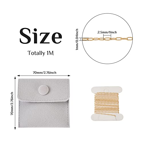 Elecrelive 3.28 Ft 14K Gold Filled Paperclip Chains Brass Permanent Jewelry Chains 2.5mm Oval Link Cable Chains with 1 Square Velvet Bag for Women's Trendy Layering Necklace Bracelet Making - color: Golden