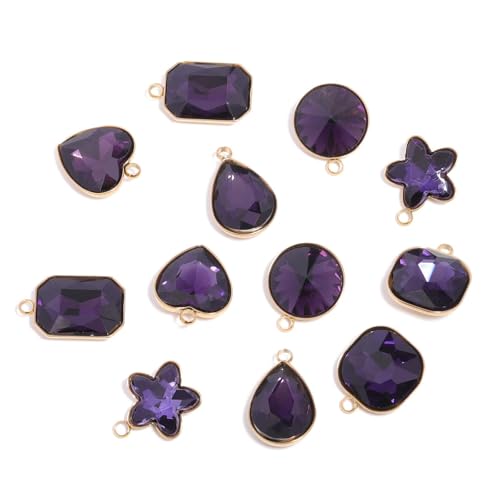 Song Xi Red Shape Random Charms For Jewelry Making Clear Crystal Charms Pendants Bracelets Necklace Earrings Bulk Keychain Arts And Crafts Diy Birthday Gifts For Women AB Color 12pcs - color: Random Shapes - Deep Purple