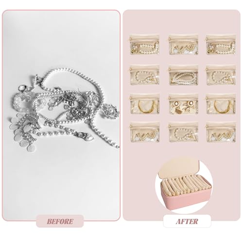 Travel Jewelry Case, Portable Jewelry Box with 6 Jewelry Bags,Travel Gift for Women Teen Girls (Pink 12 Pcs) - color: Pink 12 Pcs
