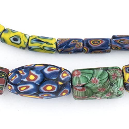 The Bead Chest Venetian-Inspired Millefiori Trade Beads 12mm Indonesia Multicolor Cylinder Glass Large Hole 30 Inch Strand