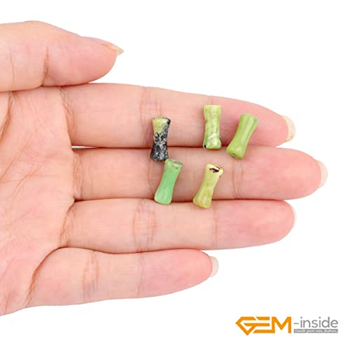 GEM-Inside 30Pcs 5x12mm Natural Green Opal Stone Plant Bamboo Knot Bone Charms Beads for Jewelry Making Power Energy Chakra Stone Beads - color: Green Opal