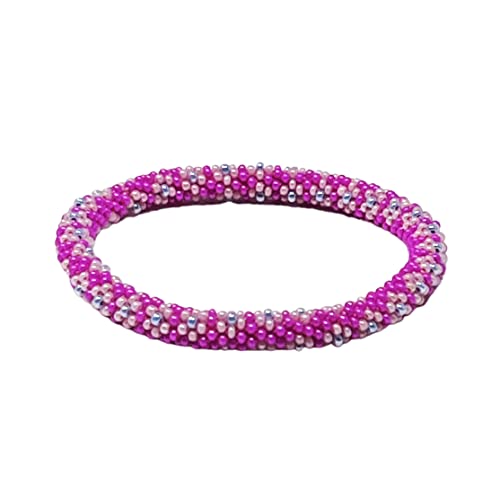 Wigspedia Crochet Glass Seed Bead Nepal Boho Bracelet - Pink - color: Pink Style # 5