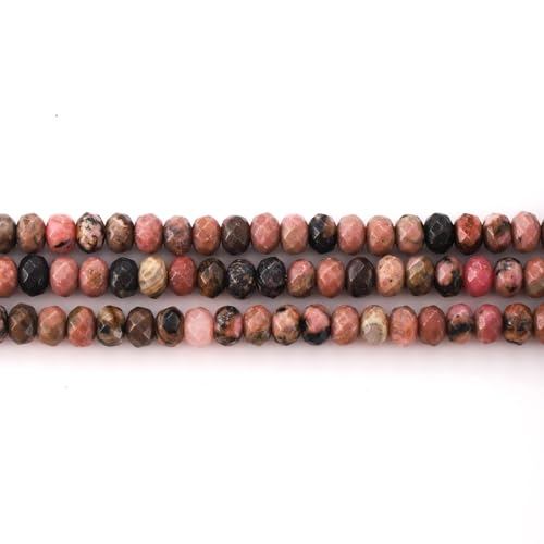 Faceted 4x6mm Natural Rhodonite Stone Rondelle Spacer Gemstone Beads Loose Semi Gemstone Beads for Jewelry Making - color: Rhodonite