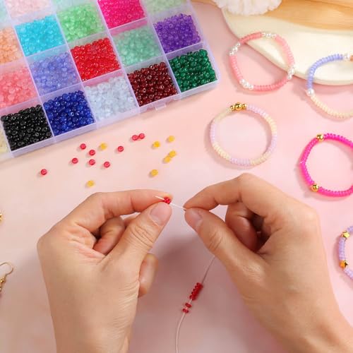 shynek 4800 Pieces 2x4mm Glass Rondelle Seed Beads for Jewelry Making, 28 Colors Small Beads for Bracelets, Embroidery, Crochet Craft Projects