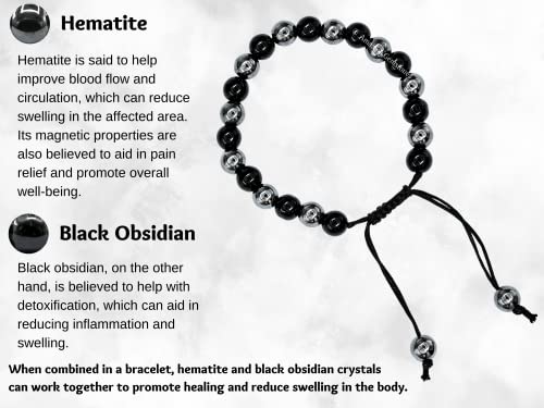Amazing Gemstone Bracelet for Lymphatic Drainage - Black Obsidian Hematite Bracelet Set for Men Women Healing Calming Anxiety Stress Relief Gifts Pulseras Para Hombres Mujer Stocking Stuffers - color: Lymphatic Drainage