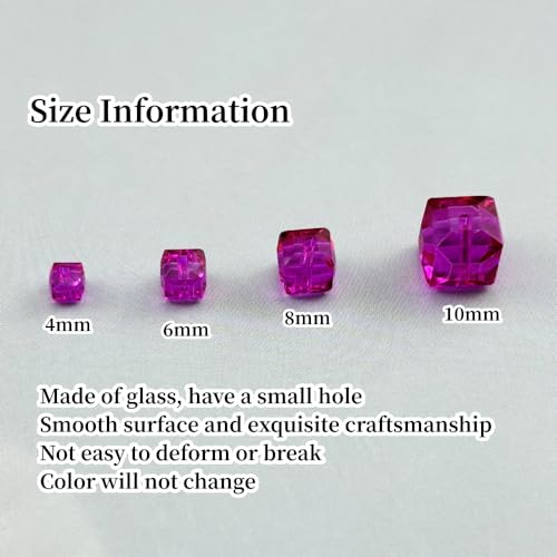 50pcs 10mm Crystal Glass Cube Beads Square Glass Beads Crystal Spacer Beads for Bracelets Necklace Earring DIY Jewelry Making Craft(Rose Red) - color: Rose Red, size: 10mm