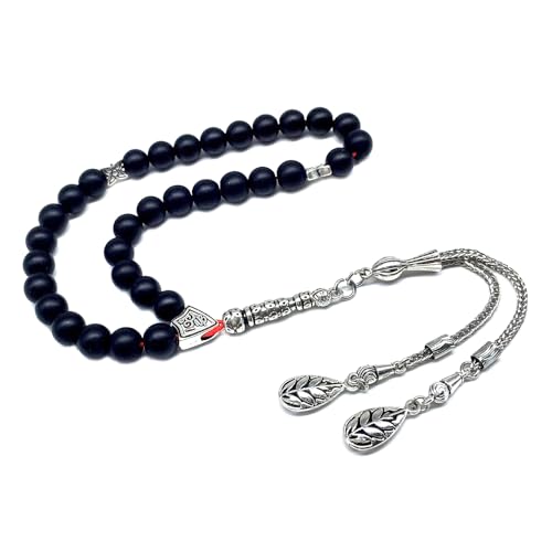 Simple Designed Natural Stone Worry Beads (8mm -33 Beads) - Prayer Beads Tesbih-Tasbih-Tasbeeh-Misbaha-Subha-Sebha-Sibha-Rosary (Black Glass -8 mm 33- Beads) - color: Black Glass -8 mm 33- Beads