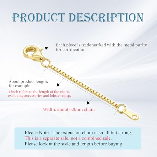 10K Yellow Gold 1"/2"/3" Necklace Extender Chain with Lobster Clasp/Spring Clasp Gold Necklace Extender Bracelet Anklet Extension Chain Necklace Bracelet Extender 10K Gold - size: 1inch, style: style 7