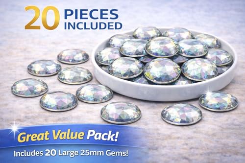 25mm Crystal Clear AB H702 Flat Back Round Acrylic Rhinestones Plastic Circle Gems for Costume Making Cosplay Jewels Pro Grade Embelishments - 20 Pieces (Crystal AB) - color: Crystal AB H702
