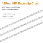 Kyutong 16.4 Feet Stainless Steel Chain Link with Spool Soldered Silver Chains for Jewelry Making 3MM Paperclip Necklace Chains Bulk for DIY Craft Bracelet Ankle Finding Supplies - color: 3mm Paperclip Silver
