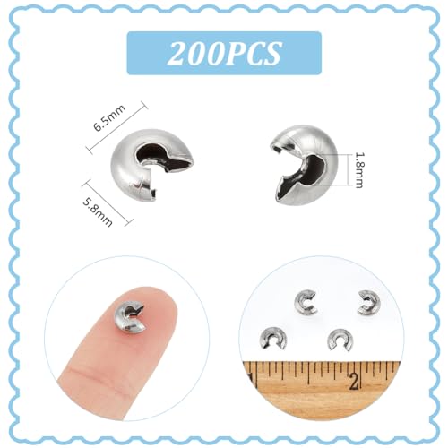 UNICRAFTALE About 200Pcs Crimp Bead Knot Covers 5.8mm Half Round Open Crimp Beads Covers Open Crimp Beads Stainless Steel Crimp Beads for DIY Bracelets Jewelry Makings - size: 1.8mm
