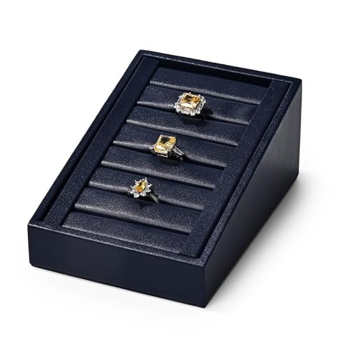 Oirlv Premium PU Leather Ring Tray Display Stand Jewelry Organizer Ring Holder for Trade Show(Blue) - color: Leather Blue