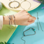 Pandahall 7Pcs Stainless Steel Chain Charms Bracelet 7 Styles Adjustable Slider Chain Bracelets Extender Chain with Lobster Clasp for DIY Bracelet Chain Jewelry Making