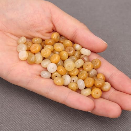 BONNY BOXX 1 Strand Natural 5 * 8mm Yellow Jade Rondelle Beads, Natural Abacus Disk Stone Beads Loose Spacer Gemstone for DIY Bracelet Necklace Jewelry Making - color: Yellow Jade, size: 5*8MM
