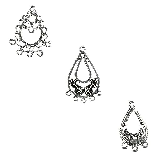 60Pcs Tibetan Antique Silver Dangle Chandelier Component Links,15 Styles Alloy Earrings Connector Charms,Hollow Charms Connectors for Jewelry Making