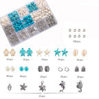325Pcs Turquoise Sea Turtle Beads Blue and White Starfish Beads Tortoise Turtle Charms Summer Ocean Animal Spacer Bead Shell Bead for Jewelry Making DIY Bracelet Necklace Supplies(Box) - color: Blue and Silver