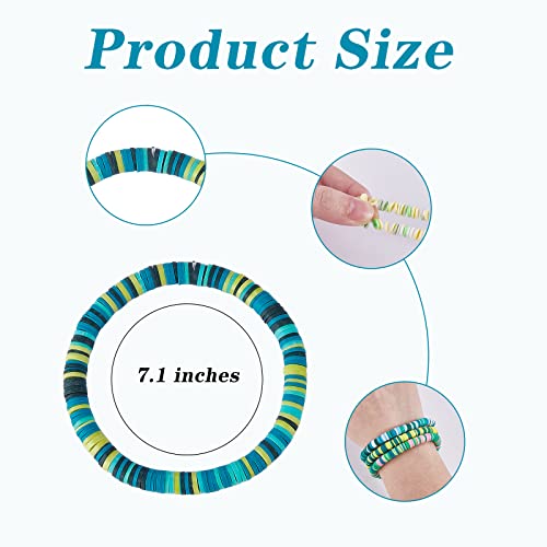 Ornaland Heishi Surfer Bracelets Set Polymer Clay Heishi Beads Stretch Bracelets Multi-Layer Stackable Friendship Bracelets Bohemia Summer Beach Jewelry for Women - color: Green