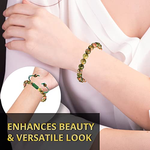 ANAYA AGATE Energy Protection Crystal Handmade Adjustable Bead Bracelet Perfect for Men, Women’s Christmas Gift - Gemstone Healing Stretch Bracelet Pulsera Para Hombre Mujer Stocking Stuffer - color: Unakite