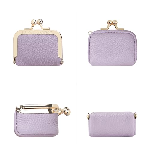 Royal Bagger Genuine Cow Leather Mini Jewelry Box Women's Coin Purse Solid Color Kiss Lock Change Pouch Casual Style Small Storage Bag for Women 1894 (Milk Tea with Chain) - color: Milk Tea with Chain