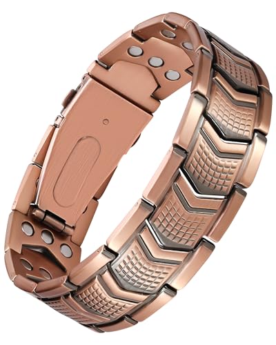 Jecanori Pure Copper Bracelet for Men, 3X Strength Magnetic Bracelets with 3800 Gauss Magnets, Adjustable Mens Copper Bracelet with Premium Fold-Over Clasp - style: Copper Shield