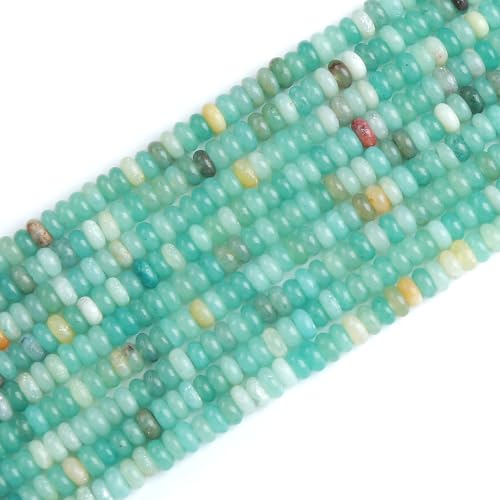 150PCS 2x4mm Natural Amazonite Rondelle Beads Abacus Disk Stone Beads Round Loose Spacer Gemstone Beads for DIY Bracelet Necklace Jewelry Making - color: Amazonite, size: 2x4mm Abacus Disk
