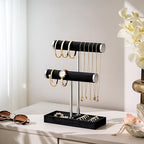 bussdis 2 Tier Bracelet Holder Display - Detachable T Bar Black and Silver Velvet Bracelet Holder, Jewelry Holder Organizer for Bracelet, Necklace, Earrings, Rings - color: Black and Silver