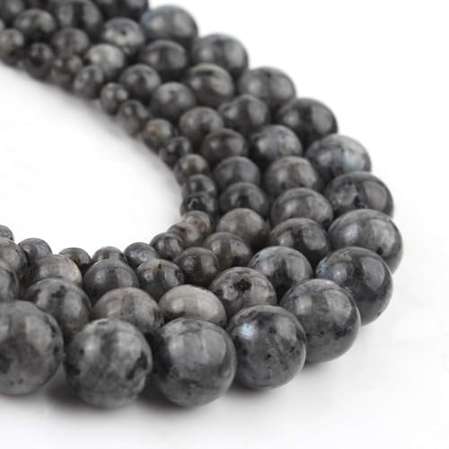 About 60pcs 6mm Black Larvikite Beads for Jewelry Making, Assorted Natural loose Stone Beads for Bracelets Round Gemstone Bead Men's Bracelets Necklace，DIY Birthday Crafts Gifts with Adults - color: Black Larvikite, size: 6mm