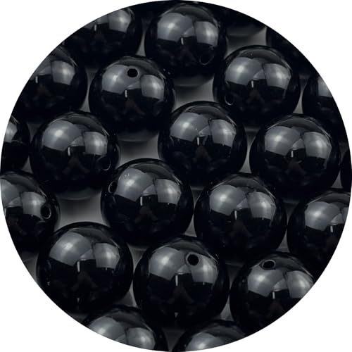 40pcs Acrylic Round Beads for Crafts 20mm Resin Candy Color Spacer Beads with Hole for Jewelry Making Sewing Crafts Decoration Necklaces Bracelets Earrings Supplies(Black) - color: Black, size: 20mm