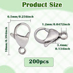 200Pcs 10mm Stainless Steel Lobster Clasps Silver Lobster Claw Clasps Fasteners Hooks for DIY Necklace Bracelet Jewelry Making - color: Dark Silver, size: 10mm