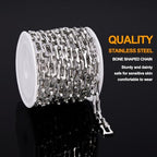 KYUNHOO 6.5FT/2M Stainless Steel Chunky Chains for Jewelry Making 10MM Long Bone Link Chain on Roll Silver Craft Jewelry with Clasps for Men Women DIY Necklace Bracelet - color: Bone Steel