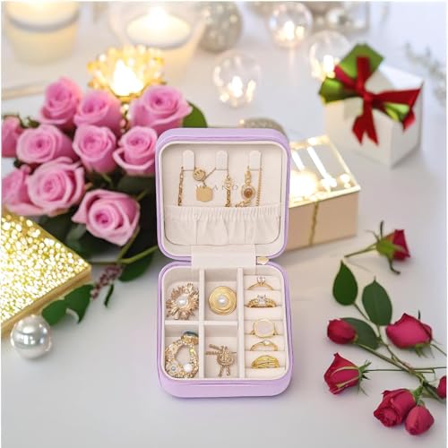 Vlando Small Faux Leather Travel Jewelry Box Organizer Display Storage Case for Rings Earrings Necklace, Purple - color: Purple