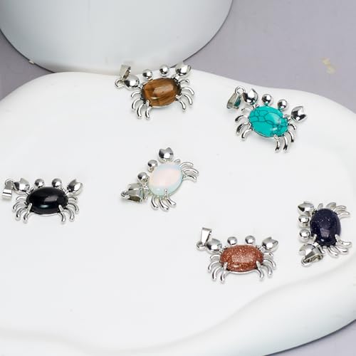 6 Pieces Crab Pendants Crystal Natural Stone Alloy Crab Charm for Jewelry Making Necklace - color: 6pcs Crab Jewelry Set
