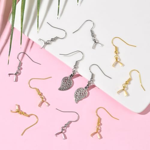 SUNNYCLUE 1 Box 60pcs Pinch Bail Earring Hooks Earring Hooks Findings 304 Stainless Steel Metal Silver Gold Fish French Ear Wires with Bails Clasp for Jewelry Making Women Christmas DIY Gifts Supply - style: Earring Hook 3