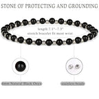 QOGIR 14k gold Handmade Healing Bracelet, Natural Gem Stone Crystal Elastic Gold Bracelet - color: Black Onyx Silver - Protecting and Grounding, size: 4m