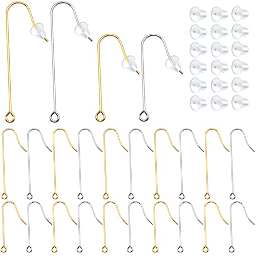 40pcs 2 Sizes Stainless Steel Earring Hooks & Backs, Hypoallergenic, French, Clear, DIY Earring Jewelry Making Supplies - color: Golden&Silver