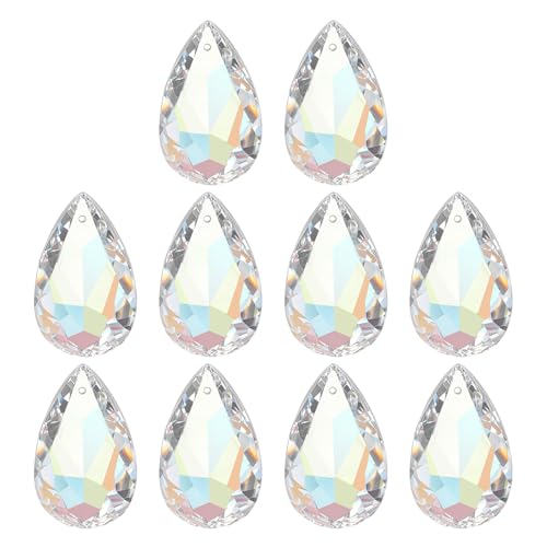 PATIKIL K9 Crystal Teardrop Pendants Oval Beads, 10 Pack 38mm Chandelier Prisms Parts Hanging Beads DIY Lamp for Arts Crafts Decoration, Electroplating Purple - color: Electroplating Purple