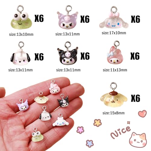 YOKUSHI 42PCS Cute Cartoon Resin Charms for Jewelry Making Bulk, 3D Mini Pendant Animal Ornament DIY for Bracelets