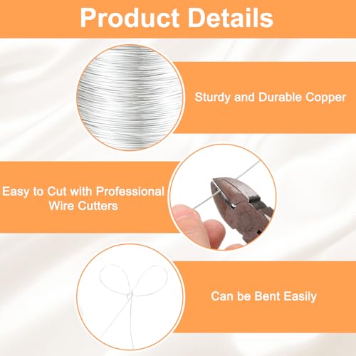 HARFINGTON Wire 328ft Length 26 Gauge Copper Craft Jewelry Wrapping Wire Tarnish Resistant Beading for Jewelry Making Supplies Crafting, Bright Silver - color: Bright Silver