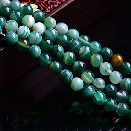 37Pcs Natural Crystal Beads Stone 10mm Green Stripe Onyx Agates Gemstone Round Loose Energy Healing Beads for Bracelet Necklace Earrings Jewelry Making - color: Green, size: 10MM