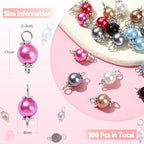 Ipotkitt 100 Pcs Colorful Pearlized Glass Pearl Charms Two Hole Round Links Charms End Drop Bead Connectors for DIY Jewelry Making - color: 100pcs-Glass Pearl Links-17x8mm