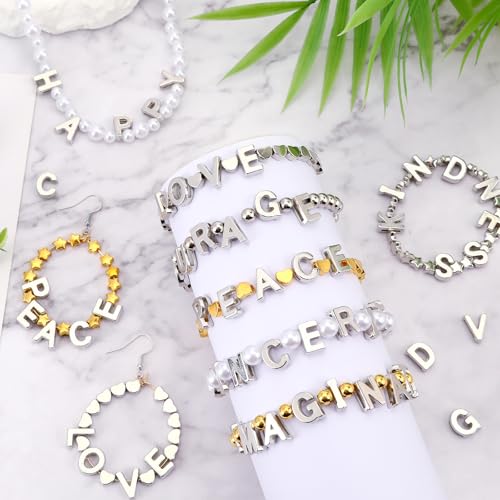 Augshy 700Pcs Large Letter Beads Silver Plastic A-Z Mixed Alphabet Shape Beads for Jewelry Making Bracelets Necklaces Key Chains Shoelaces Crafts Party Decor(9x12mm) - style: Silver Alphabet Style