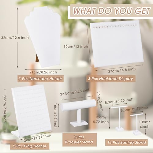 Henoyso 22 Pcs Velvet Jewelry Display Set Jewelry Display for Selling Necklace Stand Bracelet Holder T Shape Earring Stand - color: White
