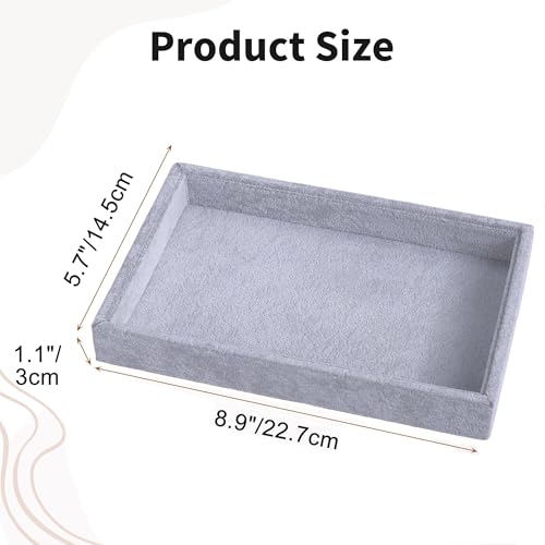 2 Pcs 9" x 5.7" Velvet Jewelry Tray Jewelry Display Tray, Stackable Empty Plate Trays for Earrings Necklaces Bracelet Rings Display Showcase - Grey - color: Grey, size: Flat Tray 9"x5.7"